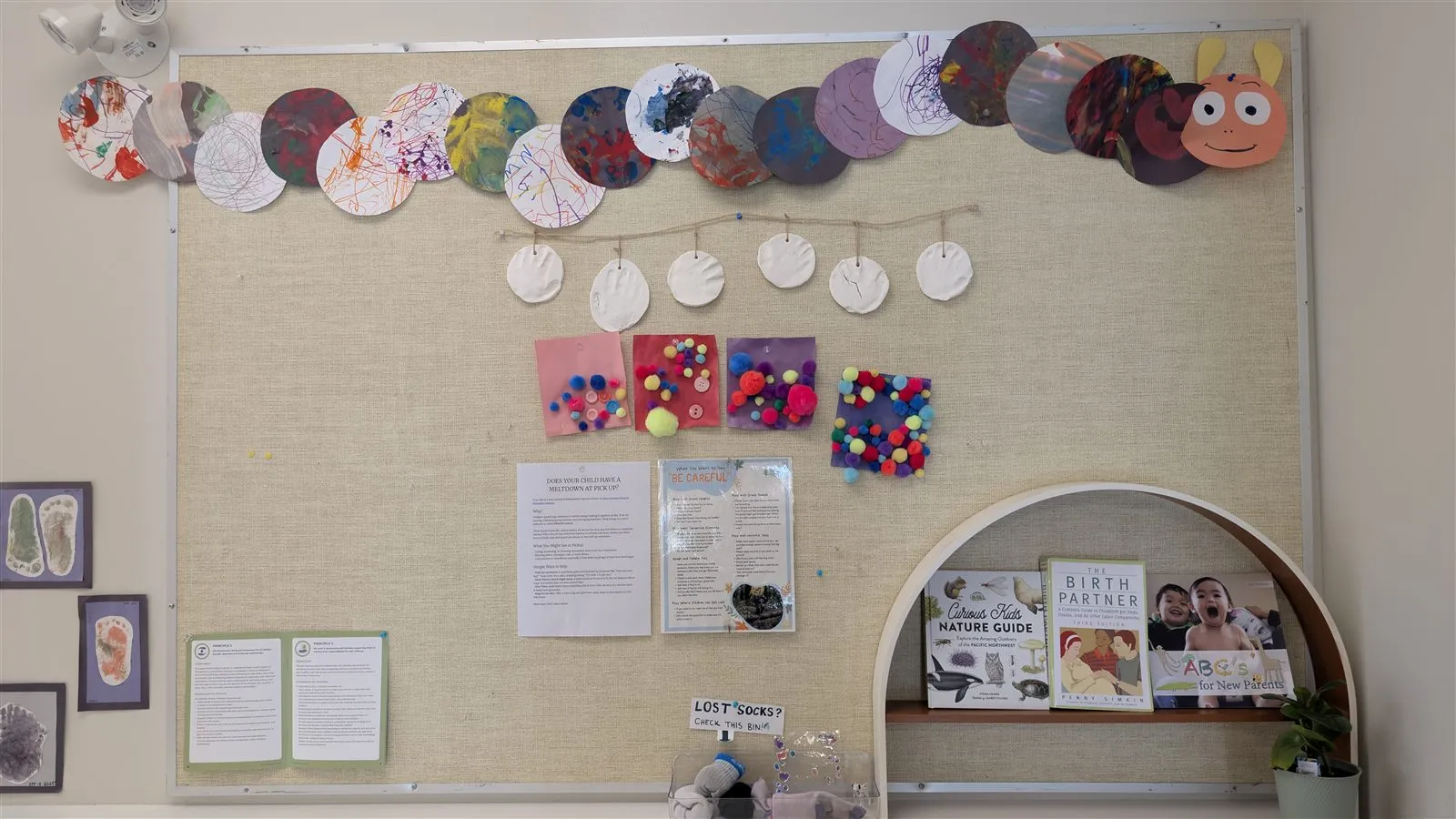 The Caterpillar Room bulletin board with family updates